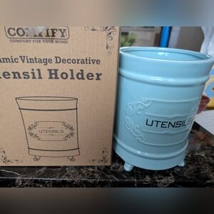 Comfify French Style Blue Ceramic Utensil Holder